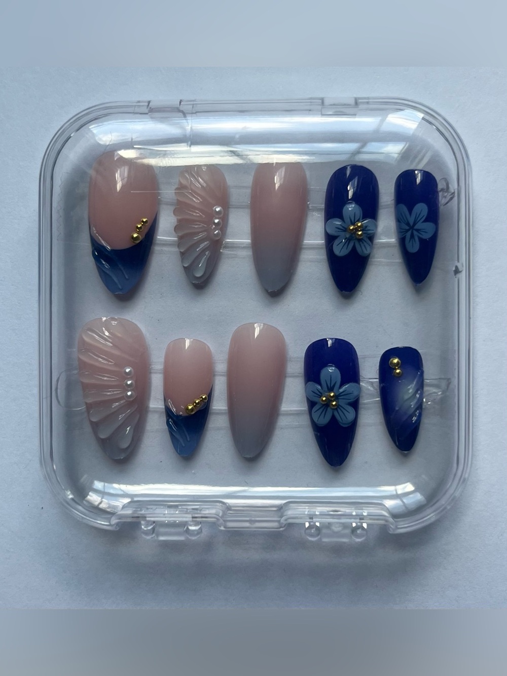 Nude & Navy Floral Press-On Nail Set
